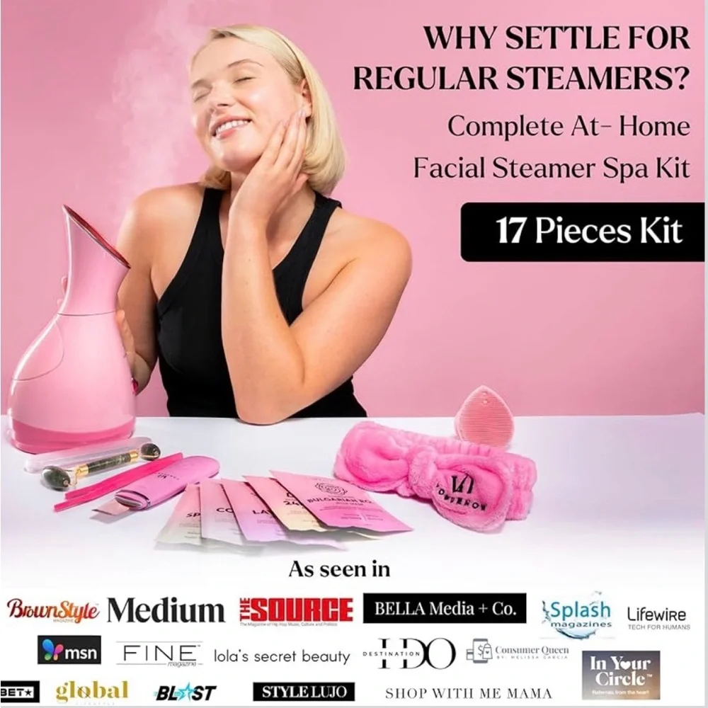 WOMANS PINK BEAUTY SKIN CARE FACIAL STEAMER STEAMING Face Mask Set NEW